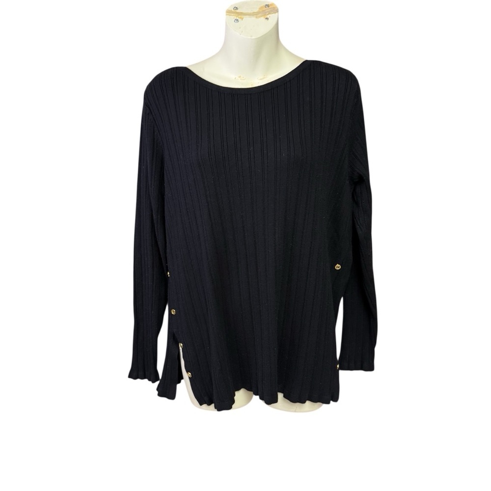 Croft & Barrow Black Ribbed Long Sleeve Top size XXL button detail on sides